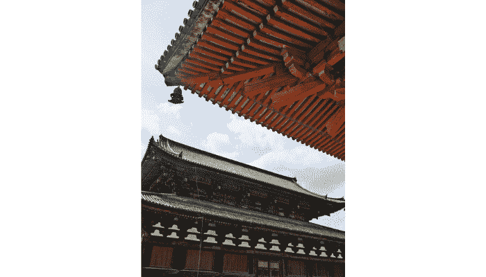 Toji Temple Lecture Hall and Golden Hall traditional roof architecture.